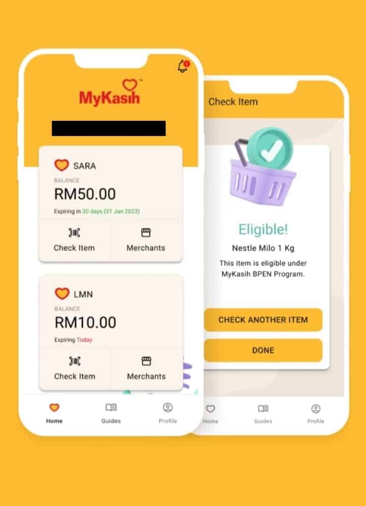 Infografik menunjukkan cara cek baki SARA melalui Mykasih