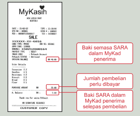 Infografik menunjukkan cara cek baki SARA melalui resit pembayaran