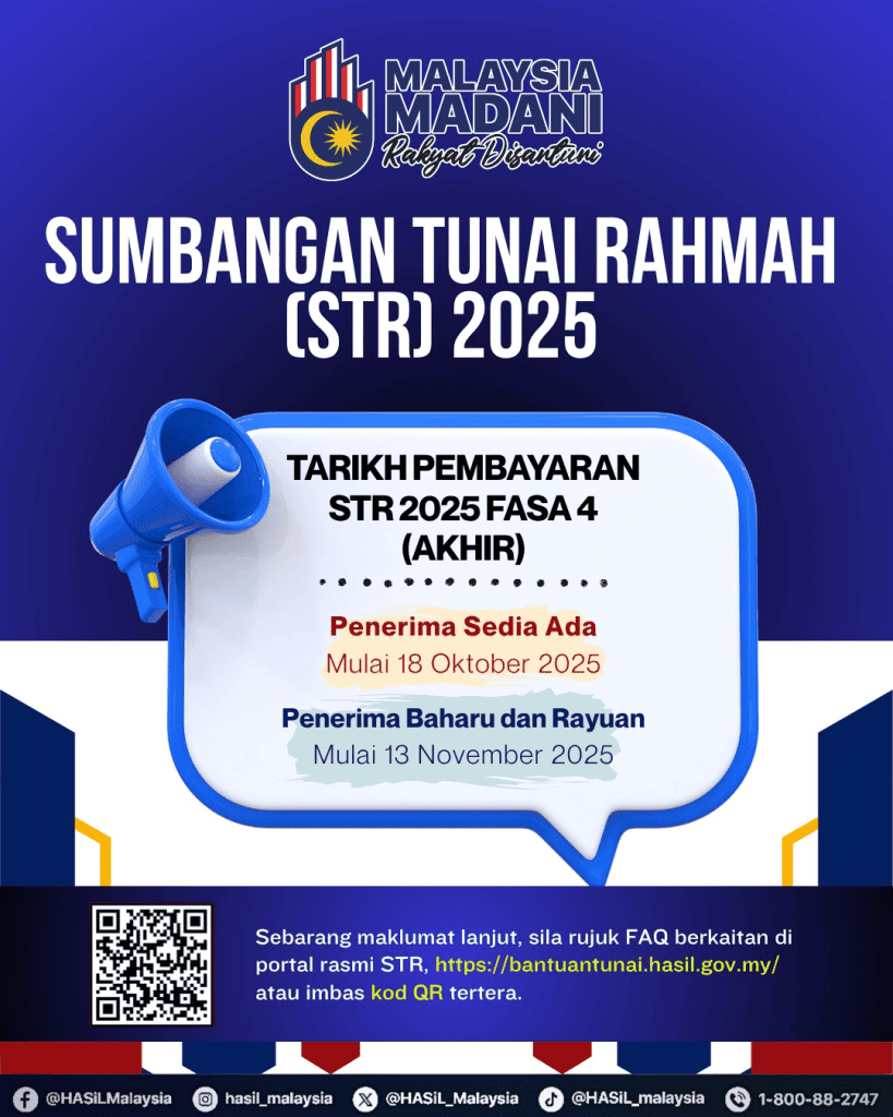 Gambar poster berkenaan dengan tarikh pembayaran Sumbangan Tunai Rahmah Fasa 4