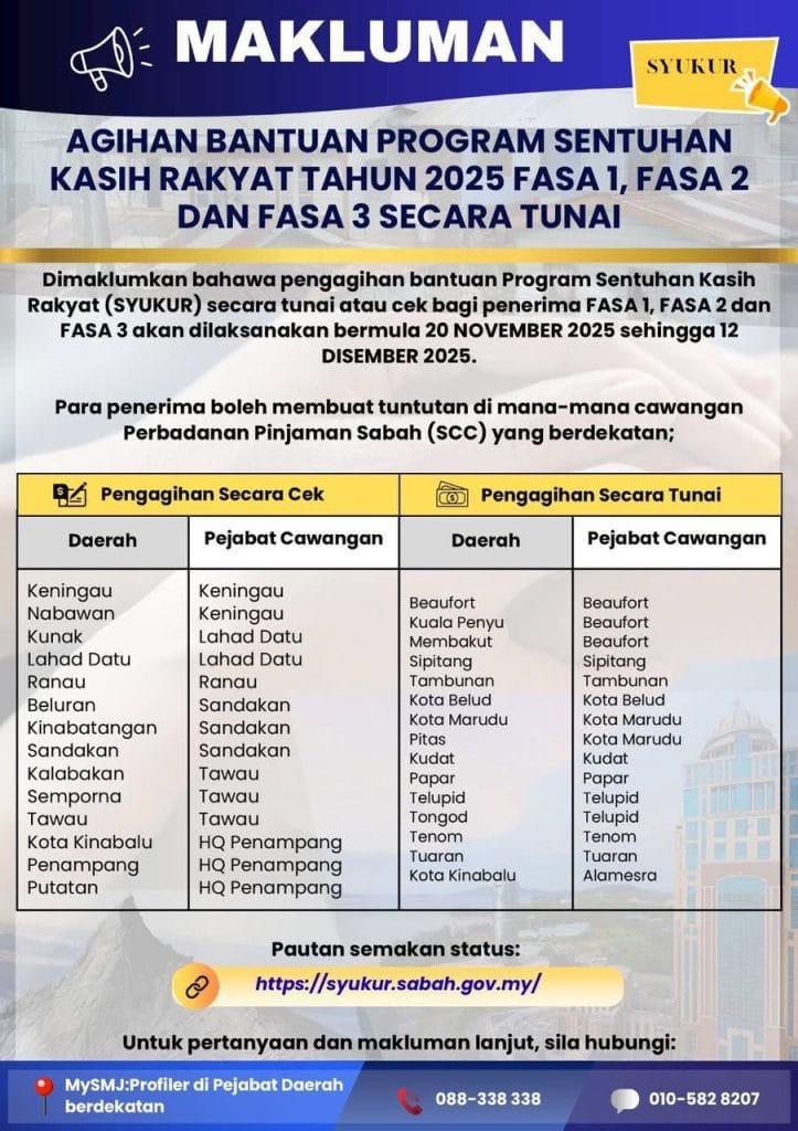 Pembayaran Tunai dan Cek SYUKUR 2025